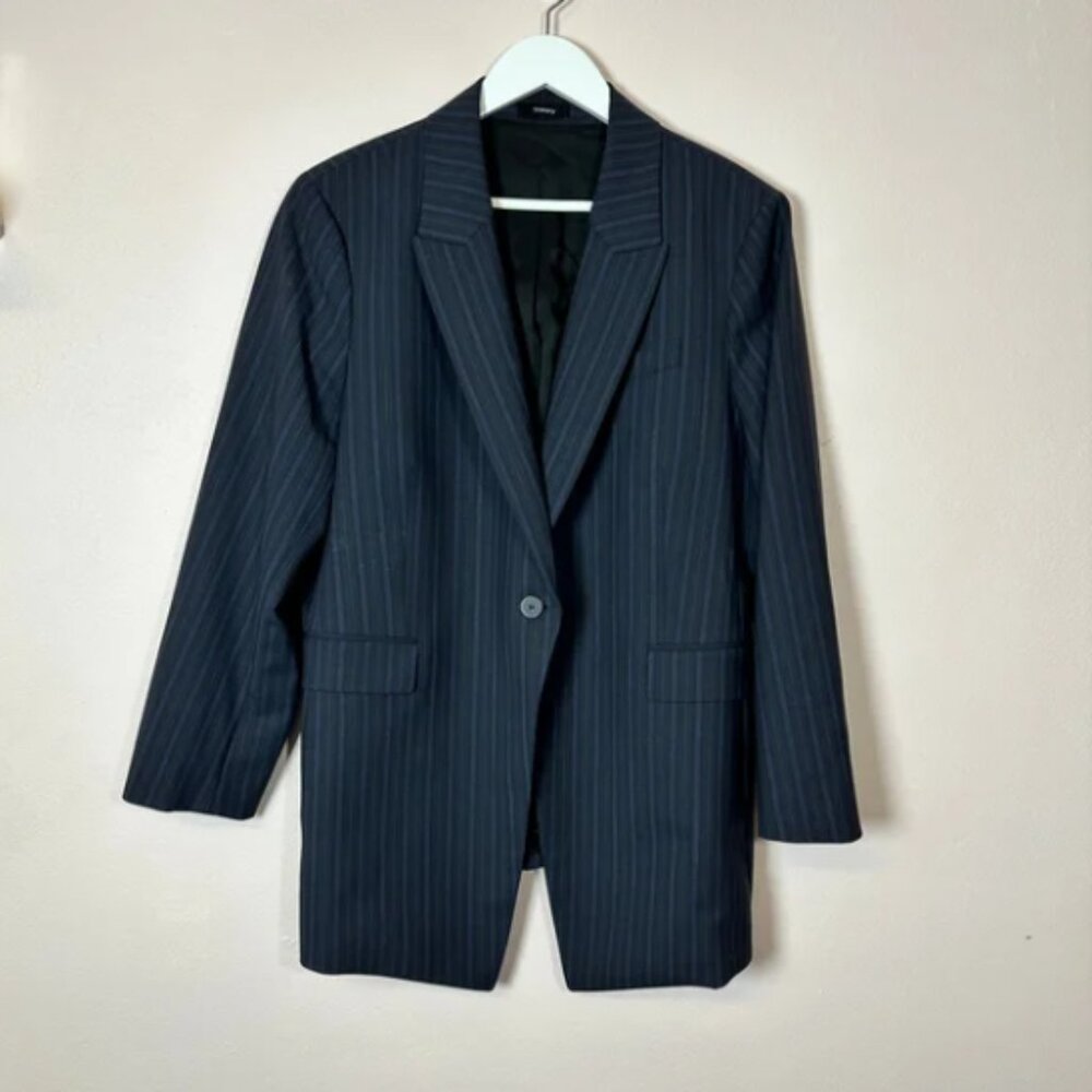 THEORY‎ Navy Pinstripe Single Breasted Button Blazer, Size 18